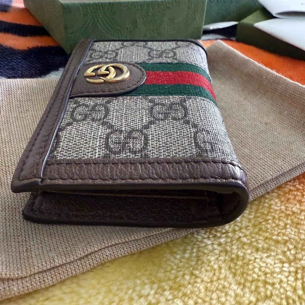 Gucci Beige and Brown Card Holder with Green-Red Stripe - Picture 6 of 14